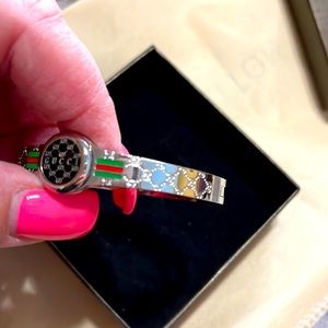 GG Inspired Bangle Silver Tone Bracelet